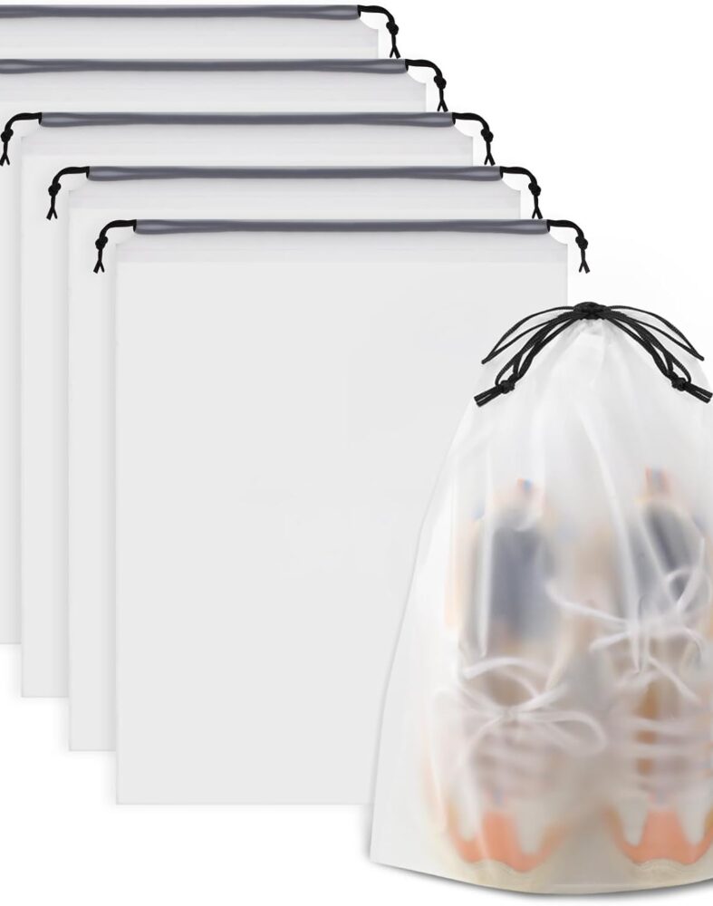 Clear Shoe Bags for Travel 5 PCS, Drawstring Travel Shoe Bags for Packing